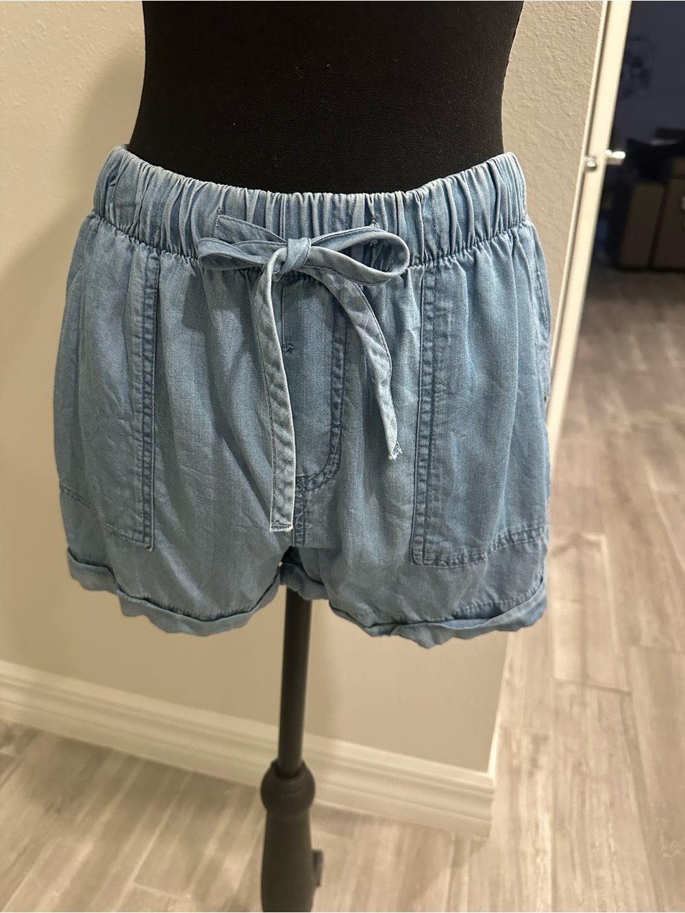 Love Tree Light Blue High Waist Drawstring Chambray Shorts